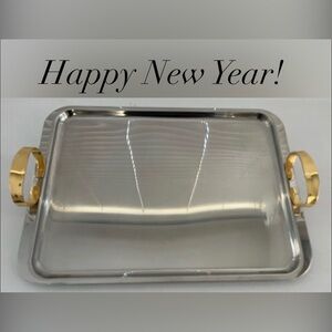 Silver Metal w Gold Handles 17”W x 11-1/2” x  2”H New Years Holidays Bar